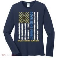 Down Right Perfect Yellow & Blue American Flag Down Syndrome Women's Long Sleeve Shirt thumb 0