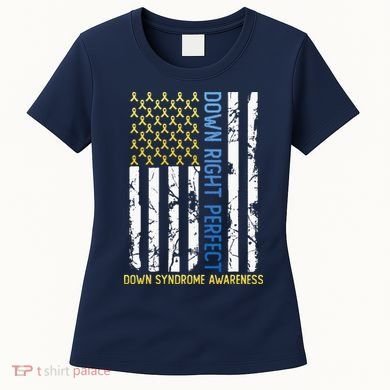 Down Right Perfect Yellow & Blue American Flag Down Syndrome Women's T-Shirt