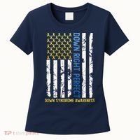 Down Right Perfect Yellow & Blue American Flag Down Syndrome Women's T-Shirt thumb 0