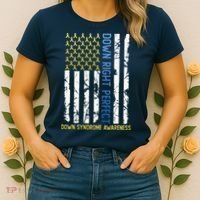 Down Right Perfect Yellow & Blue American Flag Down Syndrome Women's T-Shirt thumb 2