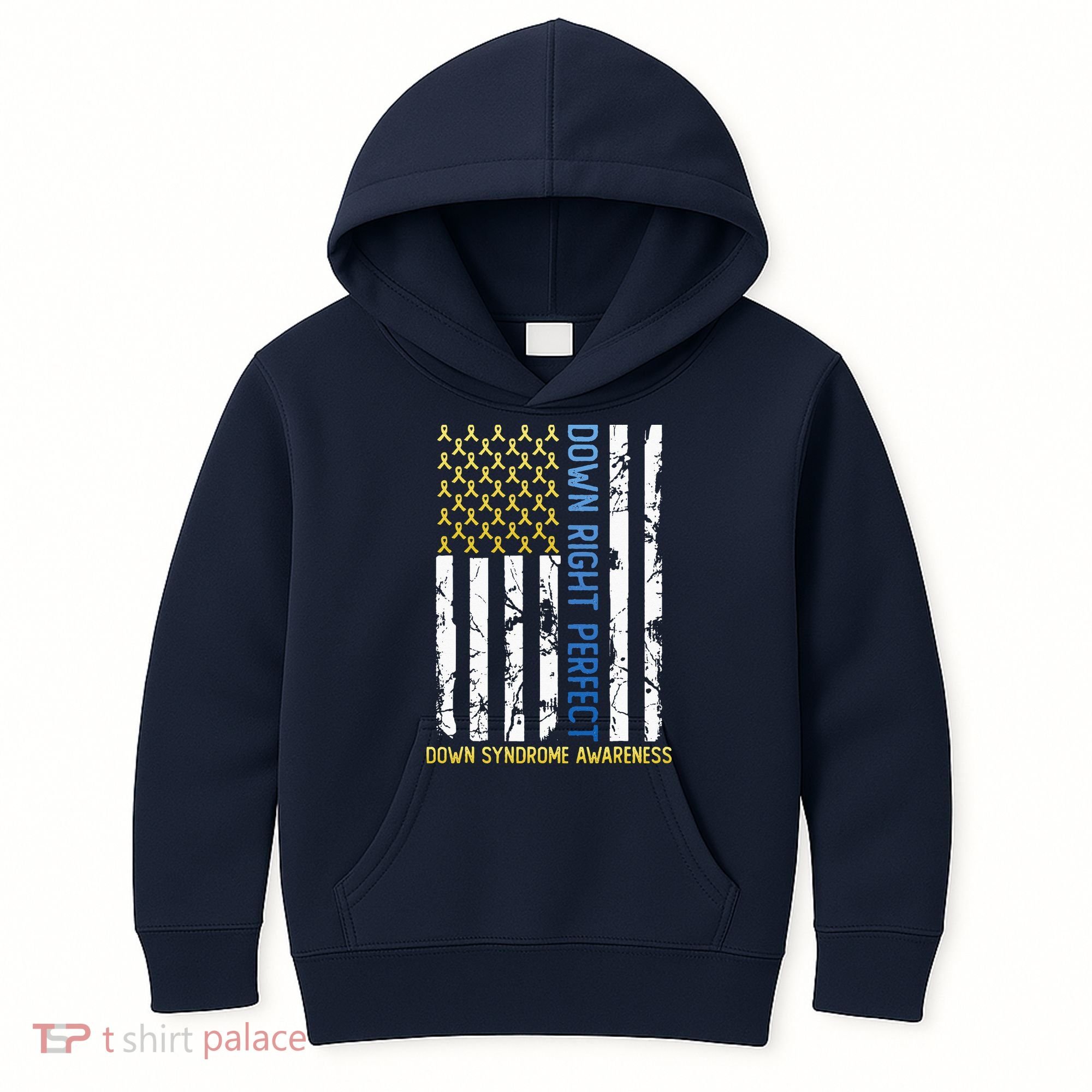 Down Right Perfect Yellow & Blue American Flag Down Syndrome Kids Hoodie