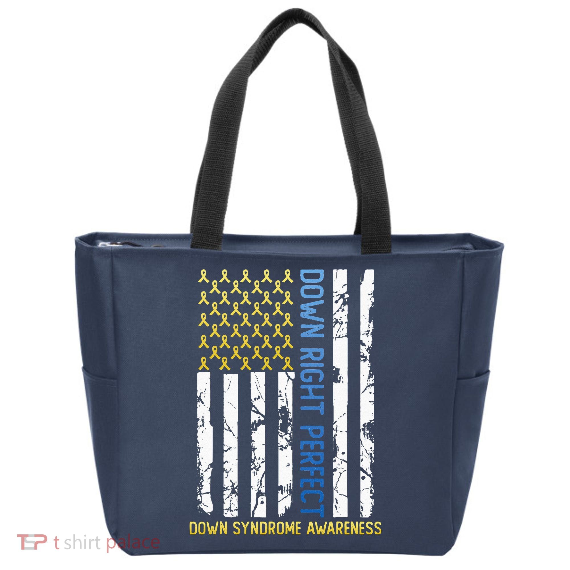 Down Right Perfect Yellow & Blue American Flag Down Syndrome Tote Bag