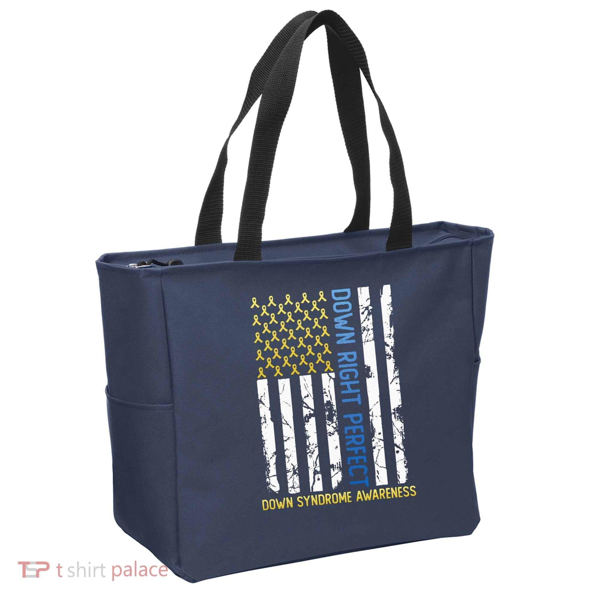 Down Right Perfect Yellow & Blue American Flag Down Syndrome Tote Bag