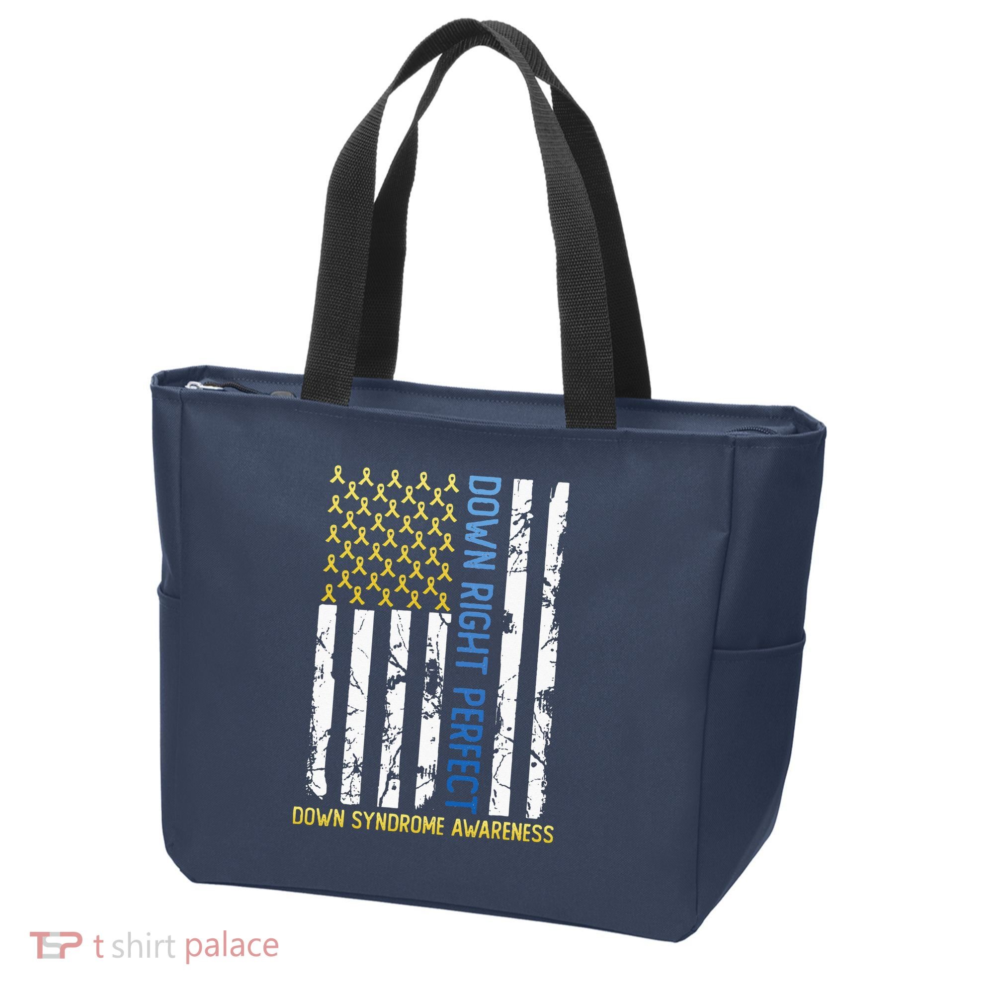 Down Right Perfect Yellow & Blue American Flag Down Syndrome Tote Bag