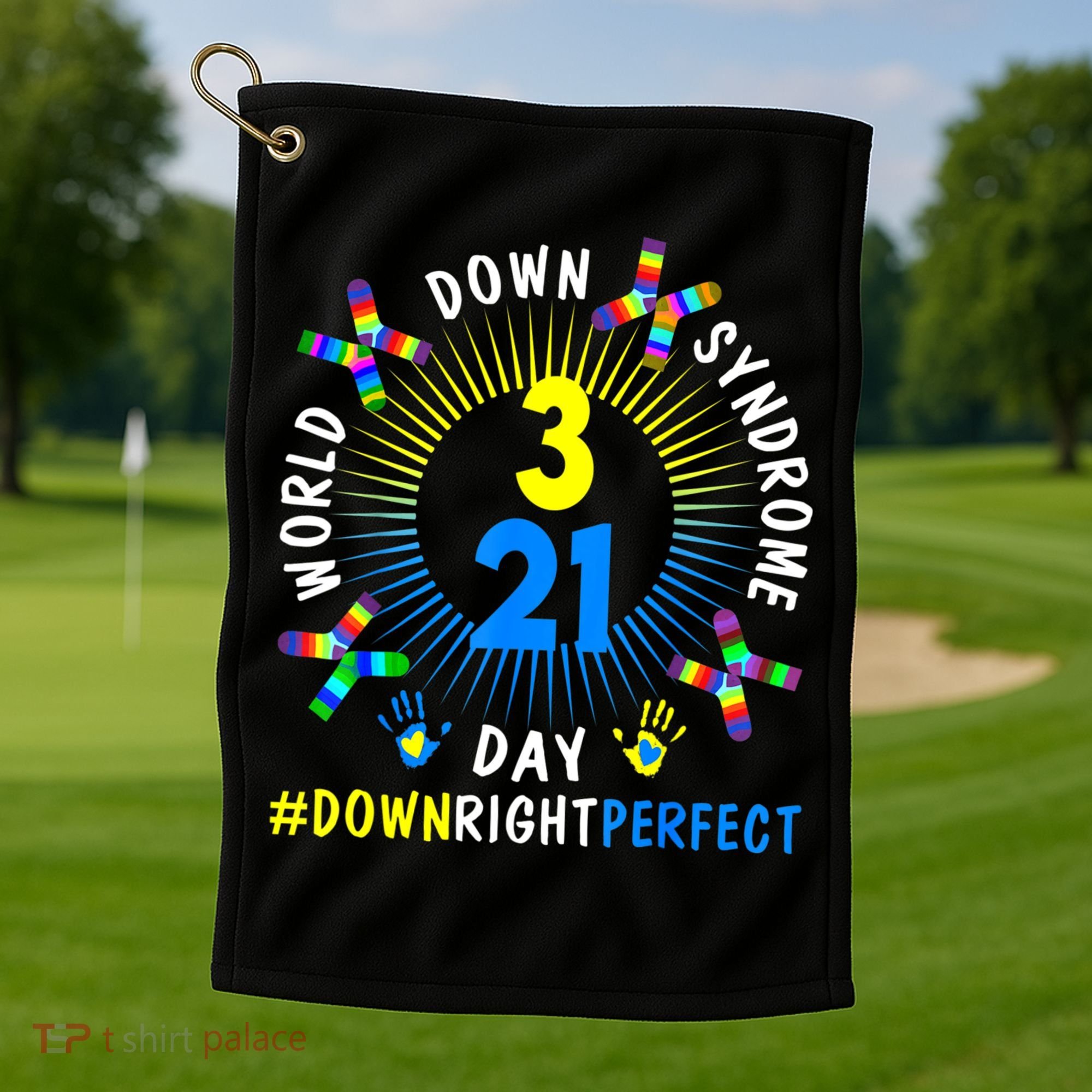 Down Right Perfect World Down Syndrome Awareness Day Socks Golf Towel