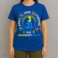 Down Right Perfect World Down Syndrome Awareness Day Socks T-Shirt thumb 4