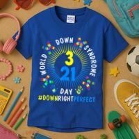 Down Right Perfect World Down Syndrome Awareness Day Socks Kids T-Shirt thumb 3