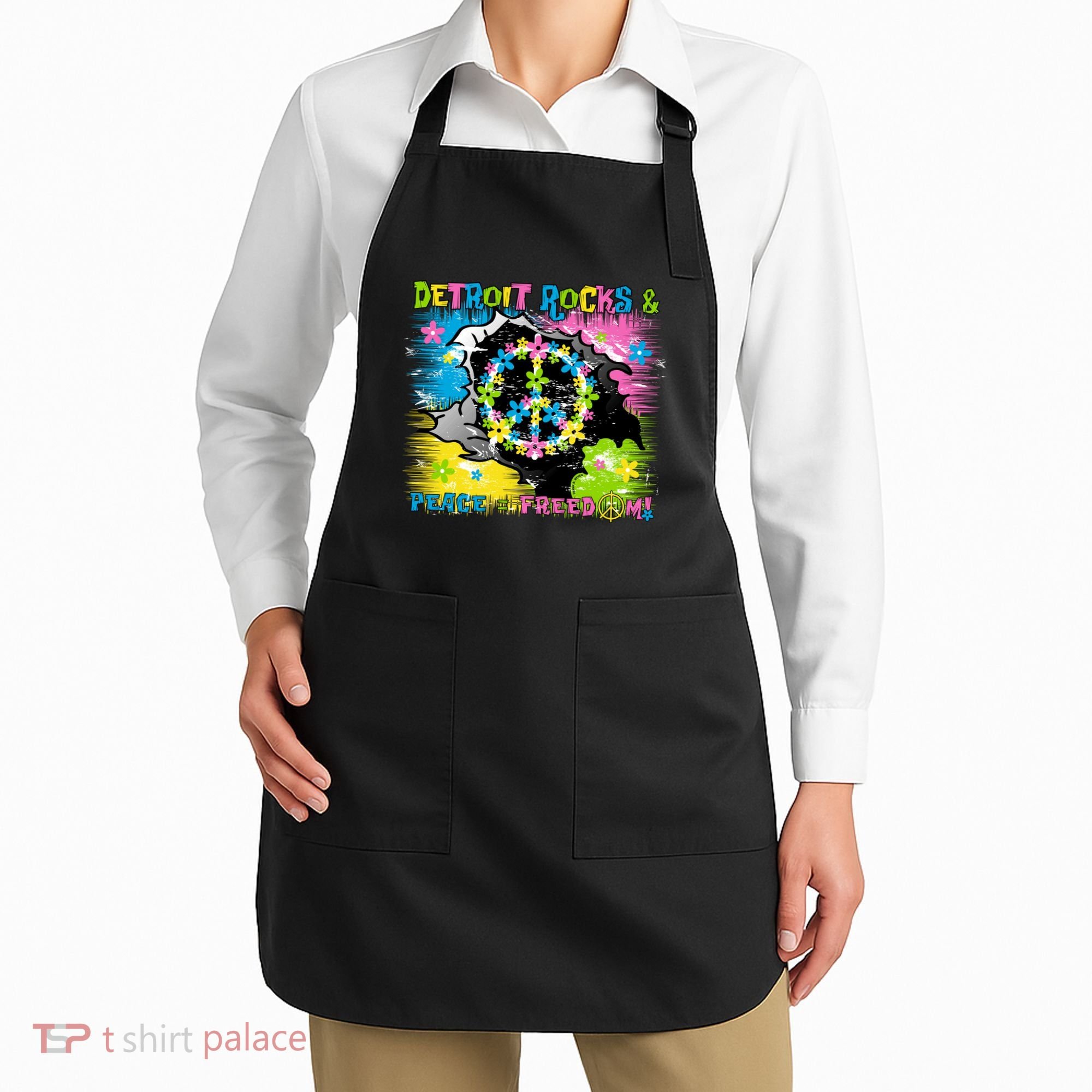 Detroit Rocks Peace Freedom Apron