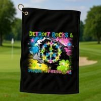 Detroit Rocks Peace Freedom Golf Towel thumb 1