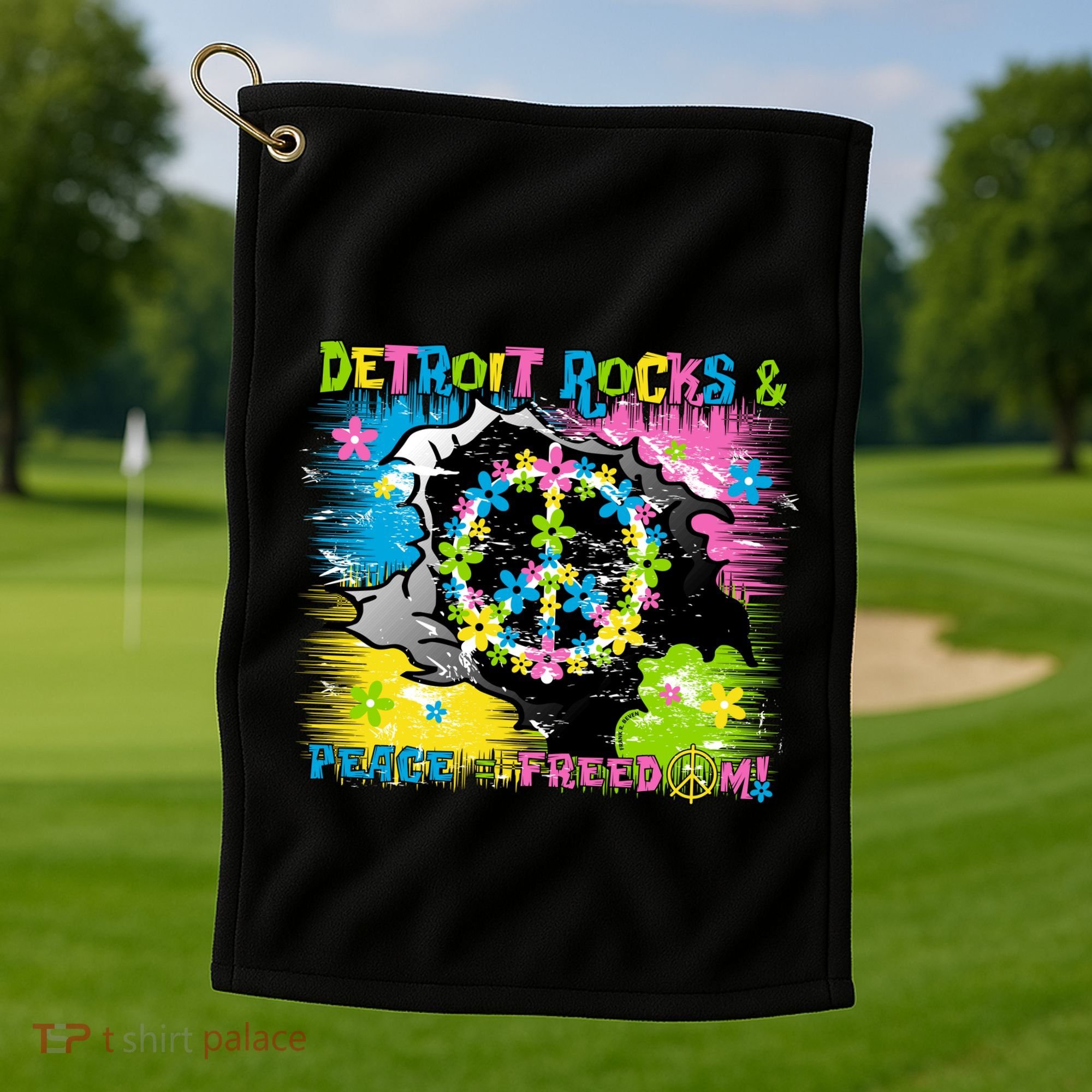 Detroit Rocks Peace Freedom Golf Towel