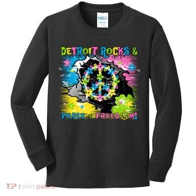 Detroit Rocks Peace Freedom Kids Long Sleeve Shirt