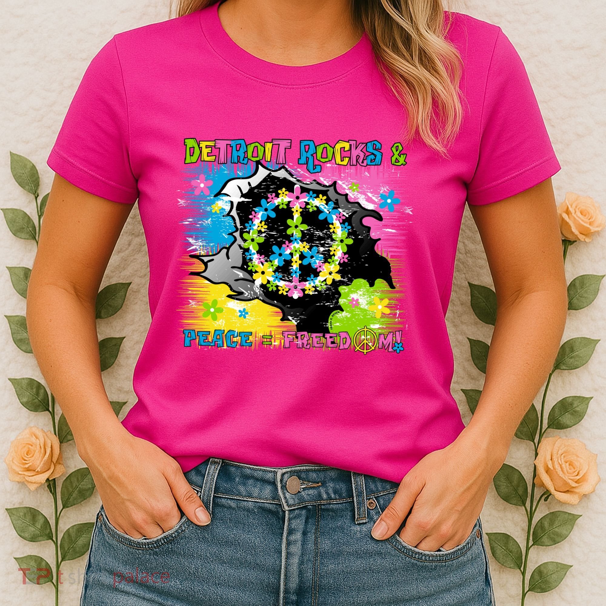 Detroit Rocks Peace Freedom Women's T-Shirt