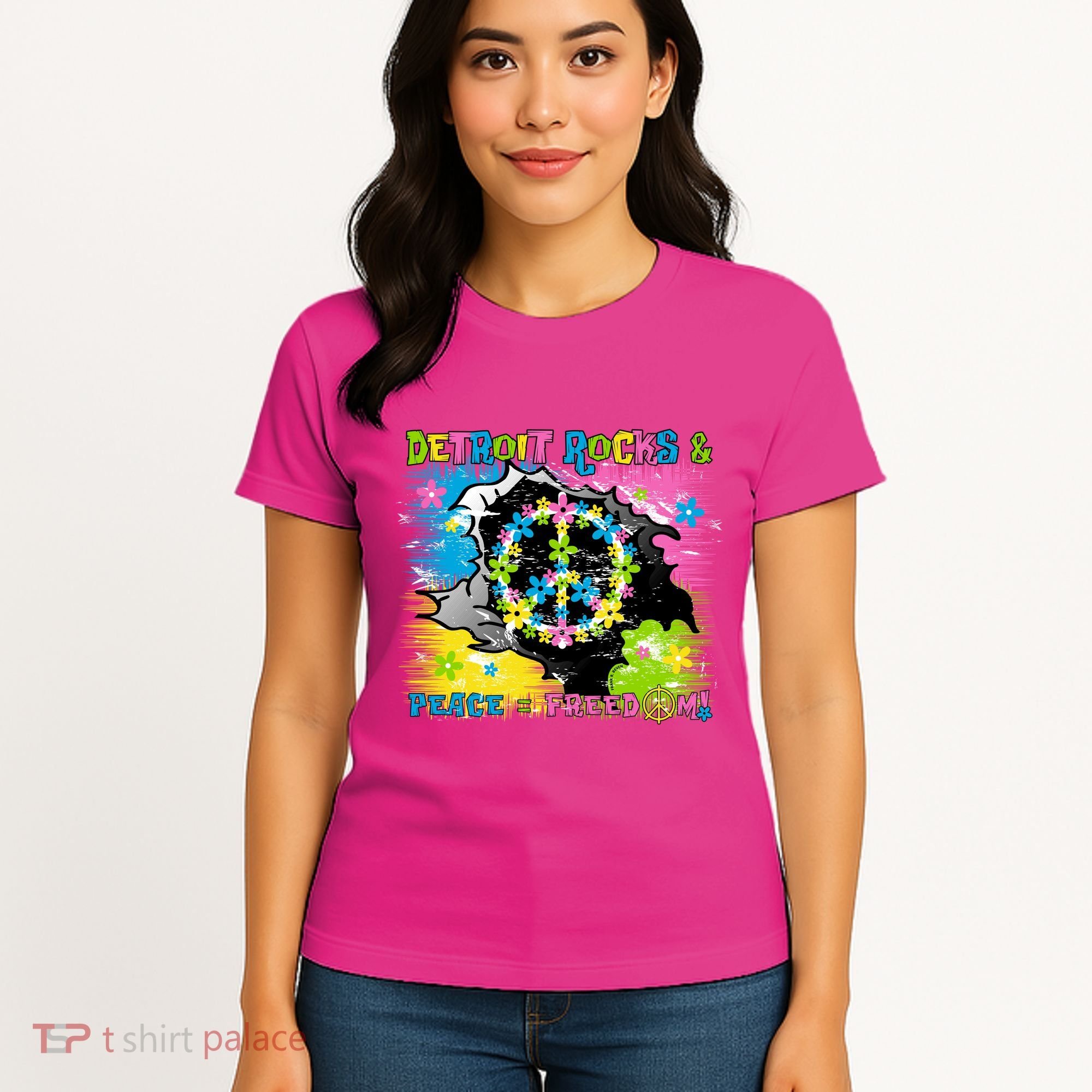 Detroit Rocks Peace Freedom Women's T-Shirt