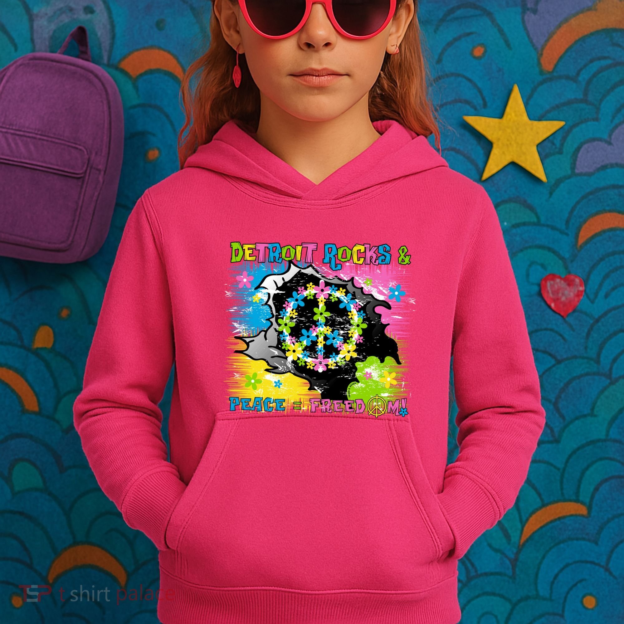 Detroit Rocks Peace Freedom Kids Hoodie