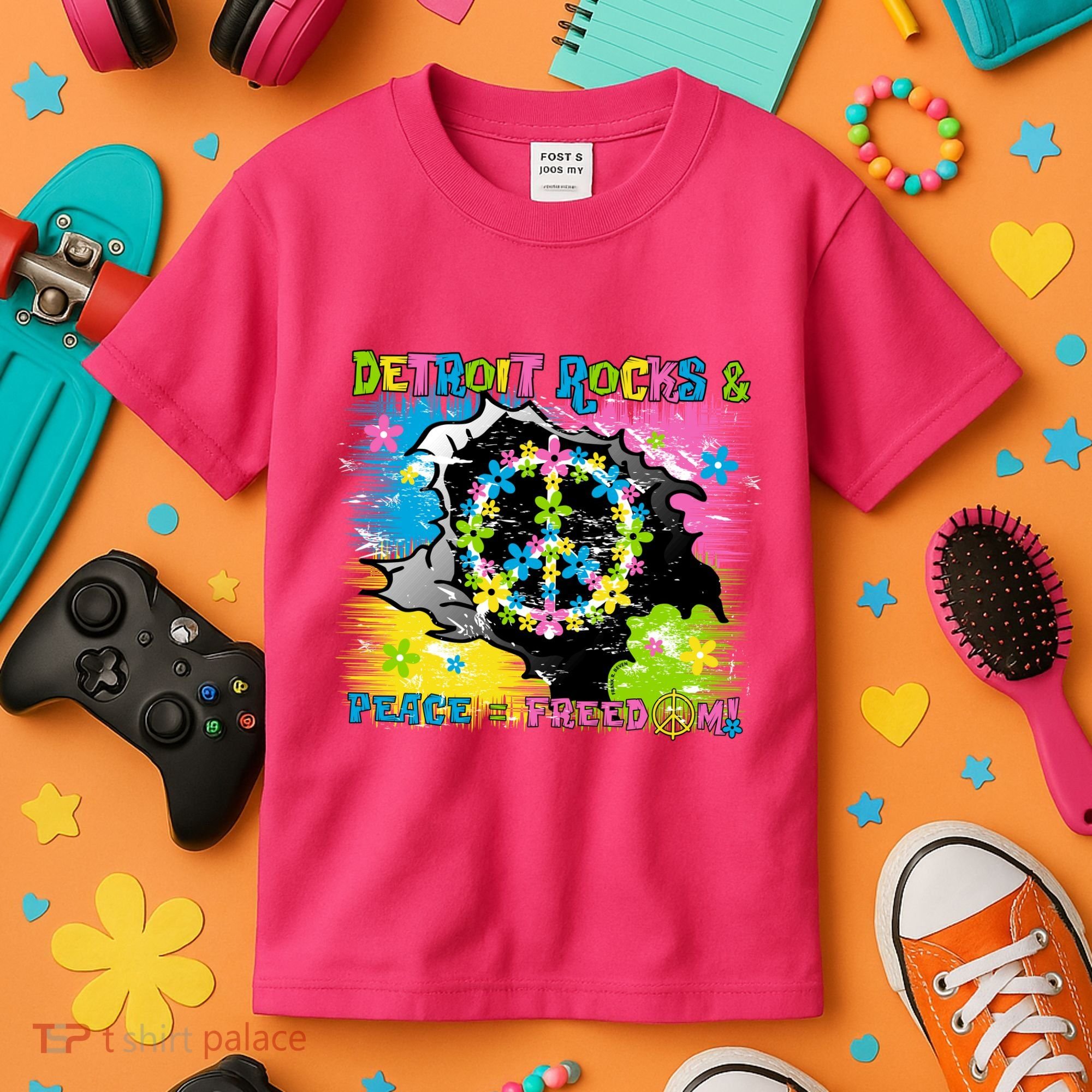 Detroit Rocks Peace Freedom Kids T-Shirt