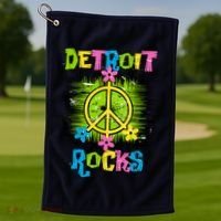 Detroit Rocks Peace Golf Towel thumb 1