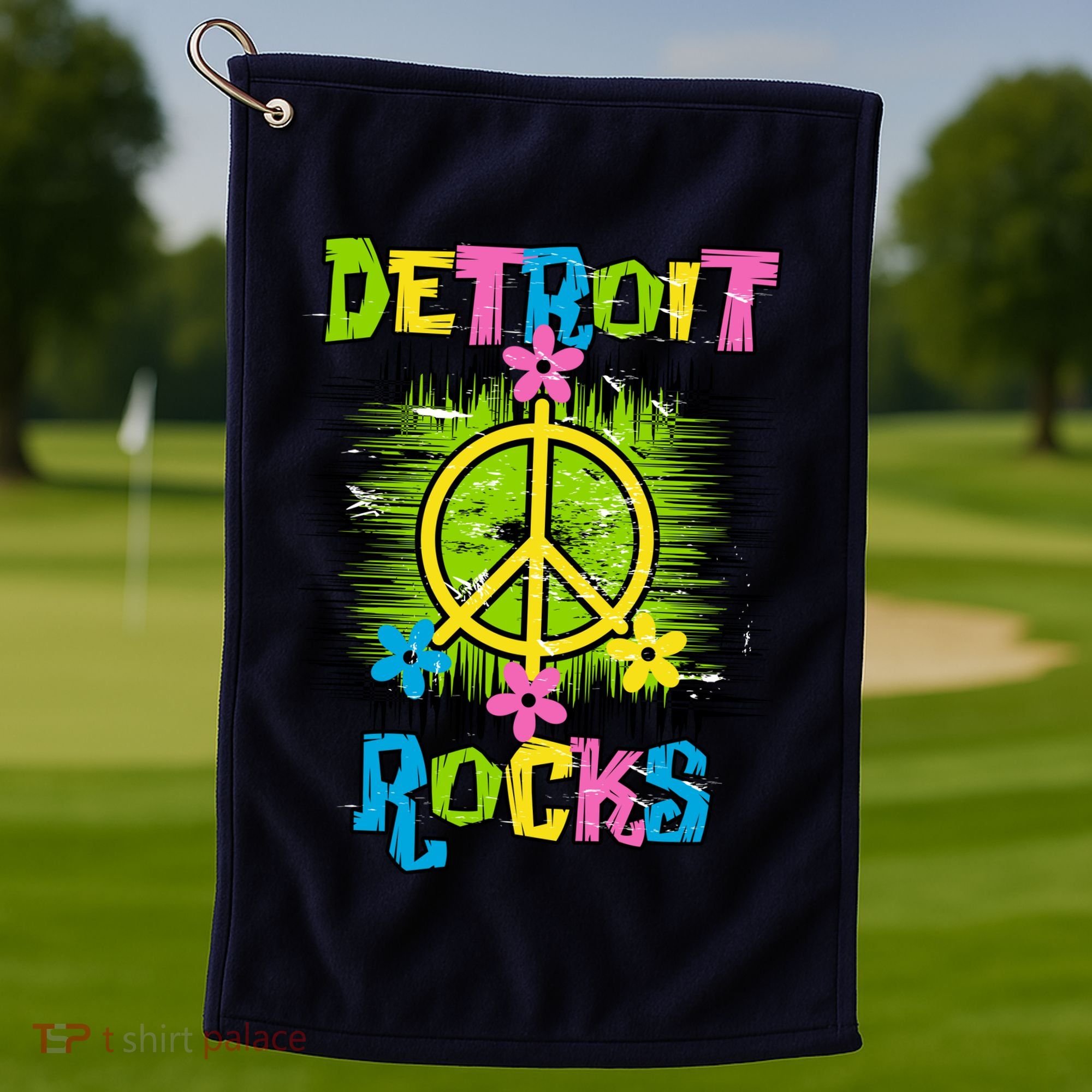 Detroit Rocks Peace Golf Towel
