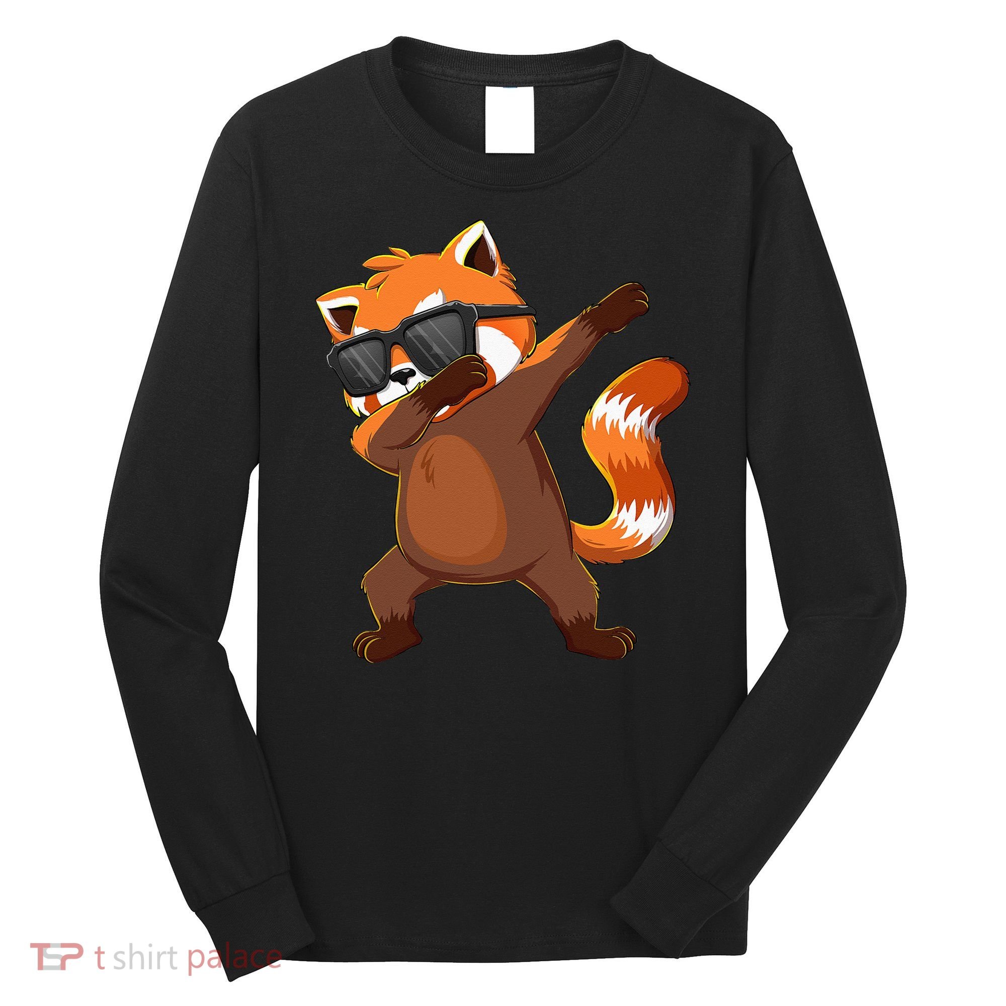 Dabbing Red Panda Wearing Sunglasses Dab Dance Long Sleeve Shirt