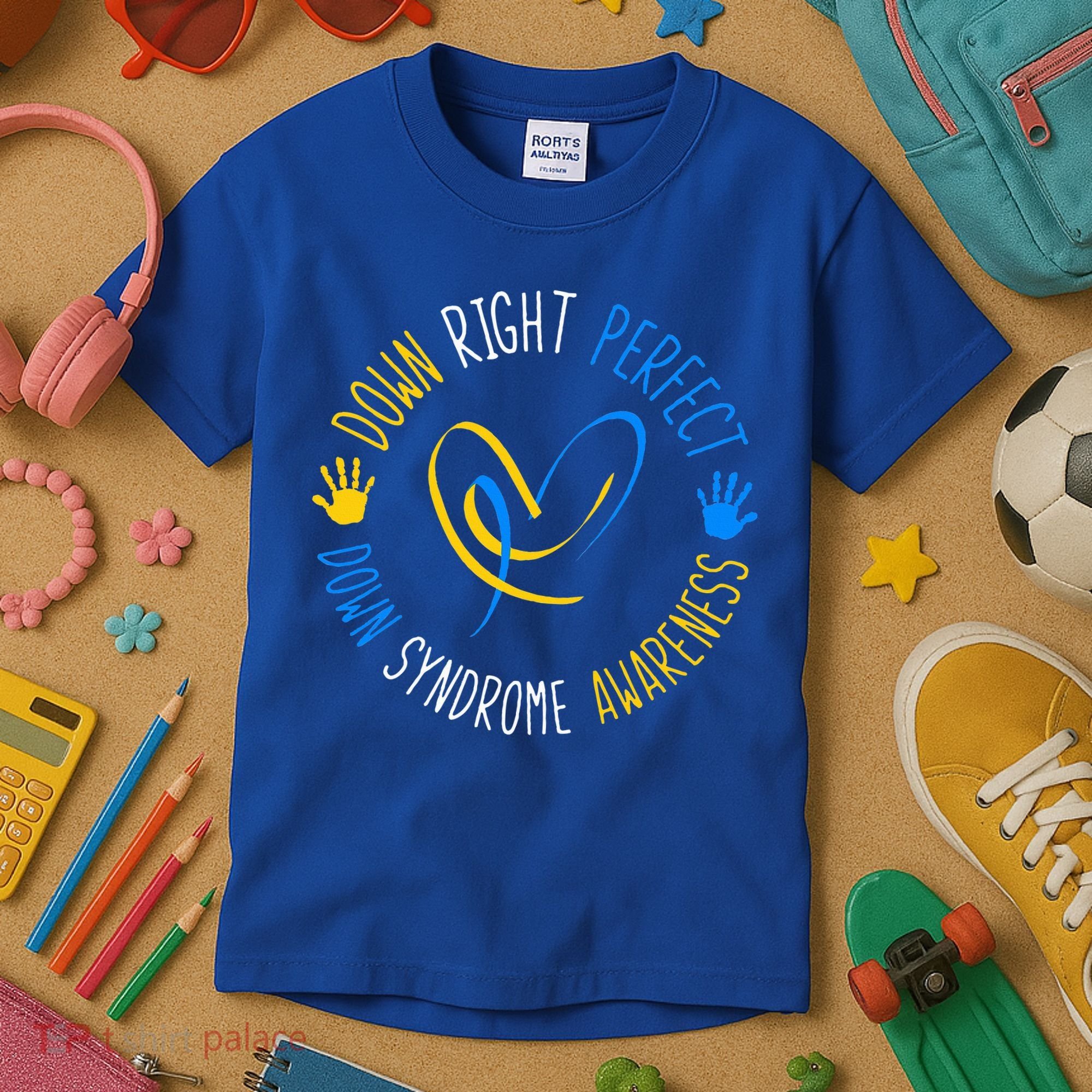 down right perfect down syndrome awareness Kids T-Shirt