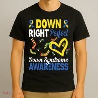 Down Right Perfect Down Syndrome Awareness Heart Sock T-Shirt thumb 3