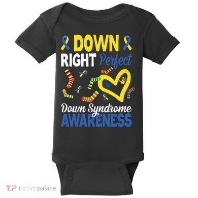 Down Right Perfect Down Syndrome Awareness Heart Sock Baby Bodysuit