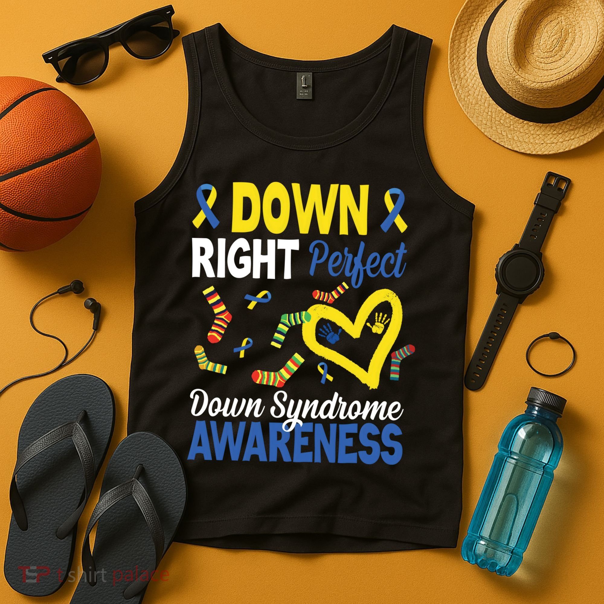Down Right Perfect Down Syndrome Awareness Heart Sock Tank Top