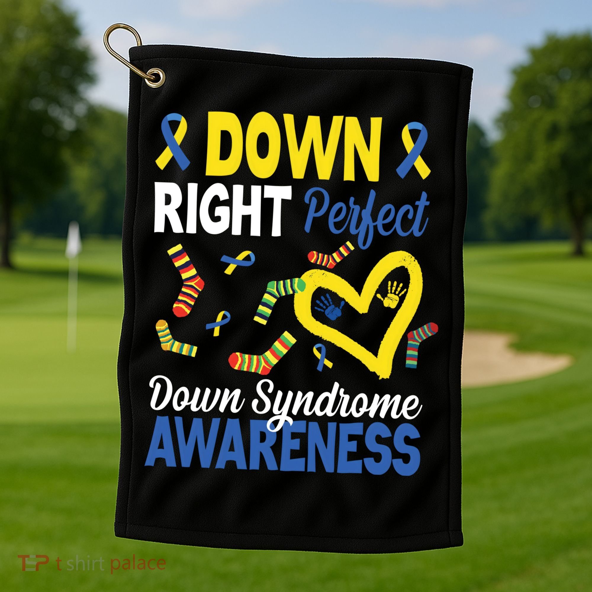 Down Right Perfect Down Syndrome Awareness Heart Sock Golf Towel