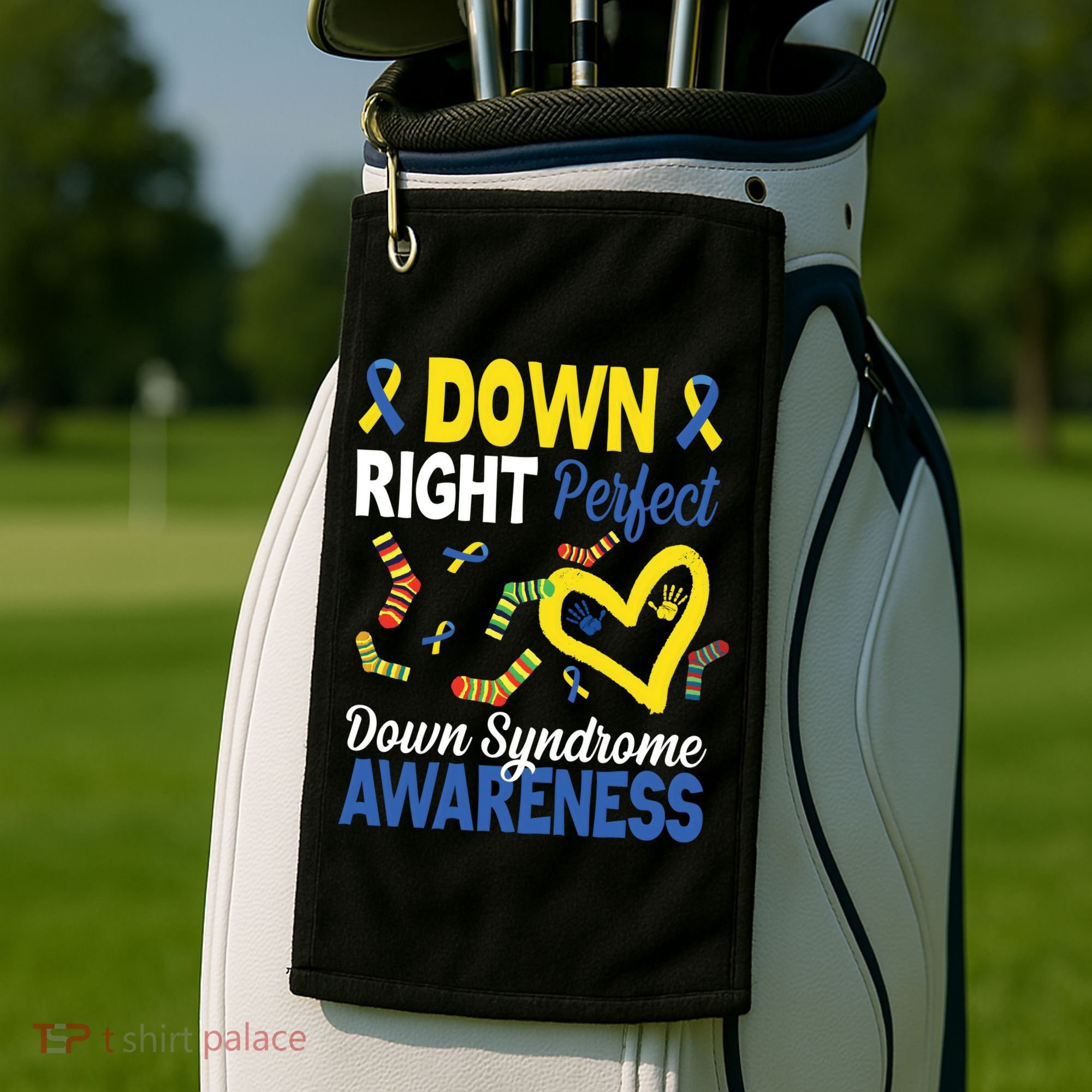 Down Right Perfect Down Syndrome Awareness Heart Sock Golf Towel