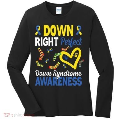 Down Right Perfect Down Syndrome Awareness Heart Sock Women's Long Sleeve Shirt
