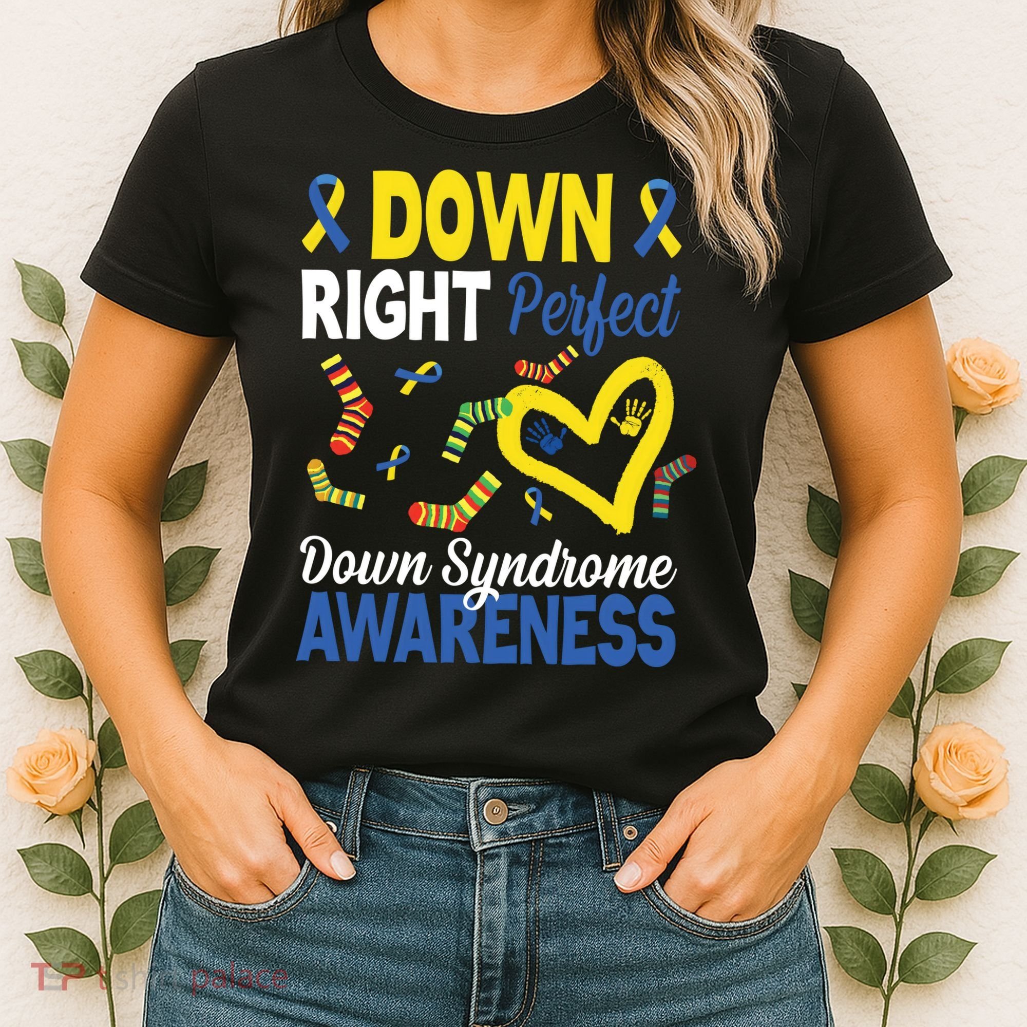 Down Right Perfect Down Syndrome Awareness Heart Sock Women's T-Shirt