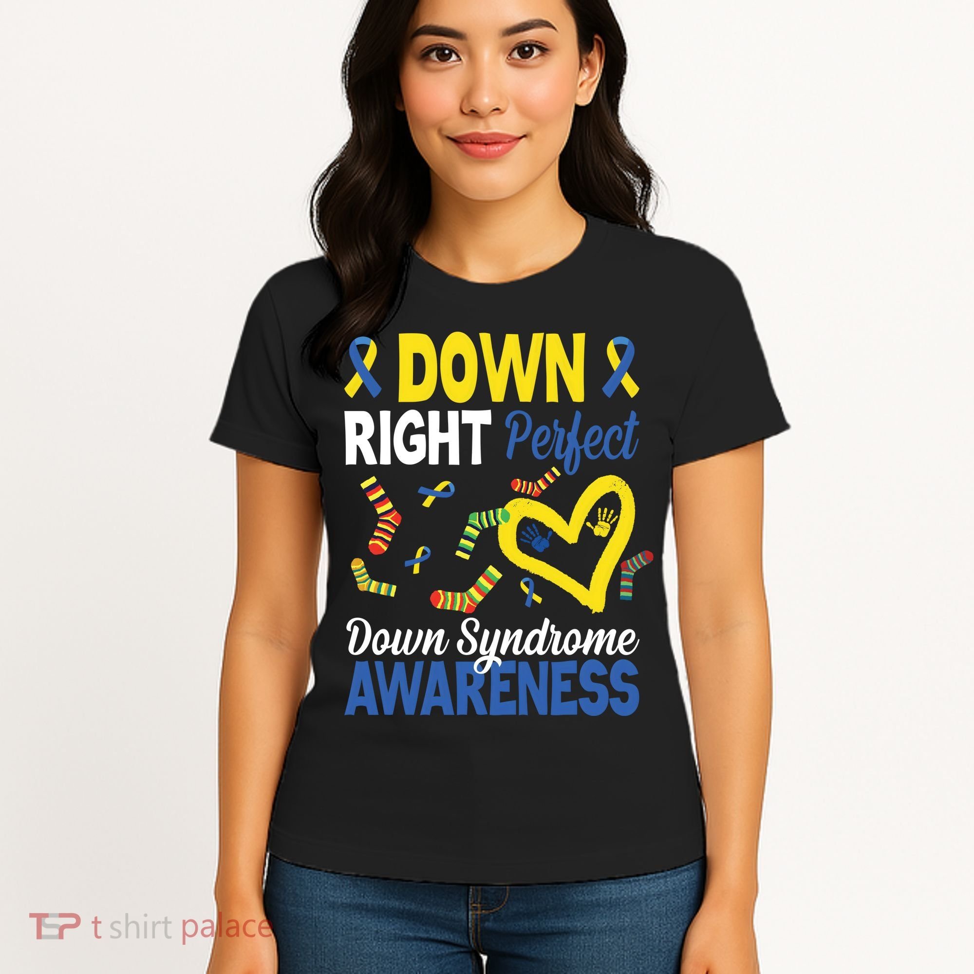 Down Right Perfect Down Syndrome Awareness Heart Sock Women's T-Shirt