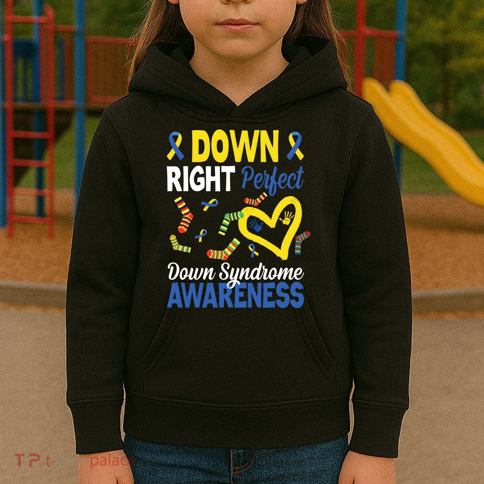 Down Right Perfect Down Syndrome Awareness Heart Sock Kids Hoodie