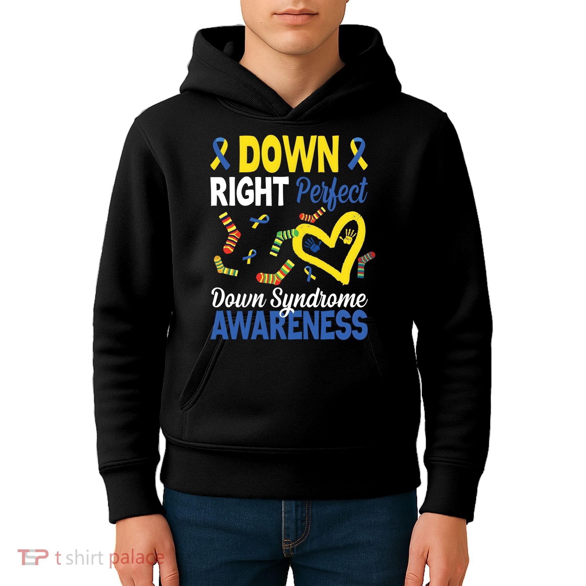 Down Right Perfect Down Syndrome Awareness Heart Sock Kids Hoodie