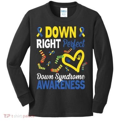 Down Right Perfect Down Syndrome Awareness Heart Sock Kids Long Sleeve Shirt