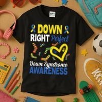 Down Right Perfect Down Syndrome Awareness Heart Sock Kids T-Shirt thumb 3