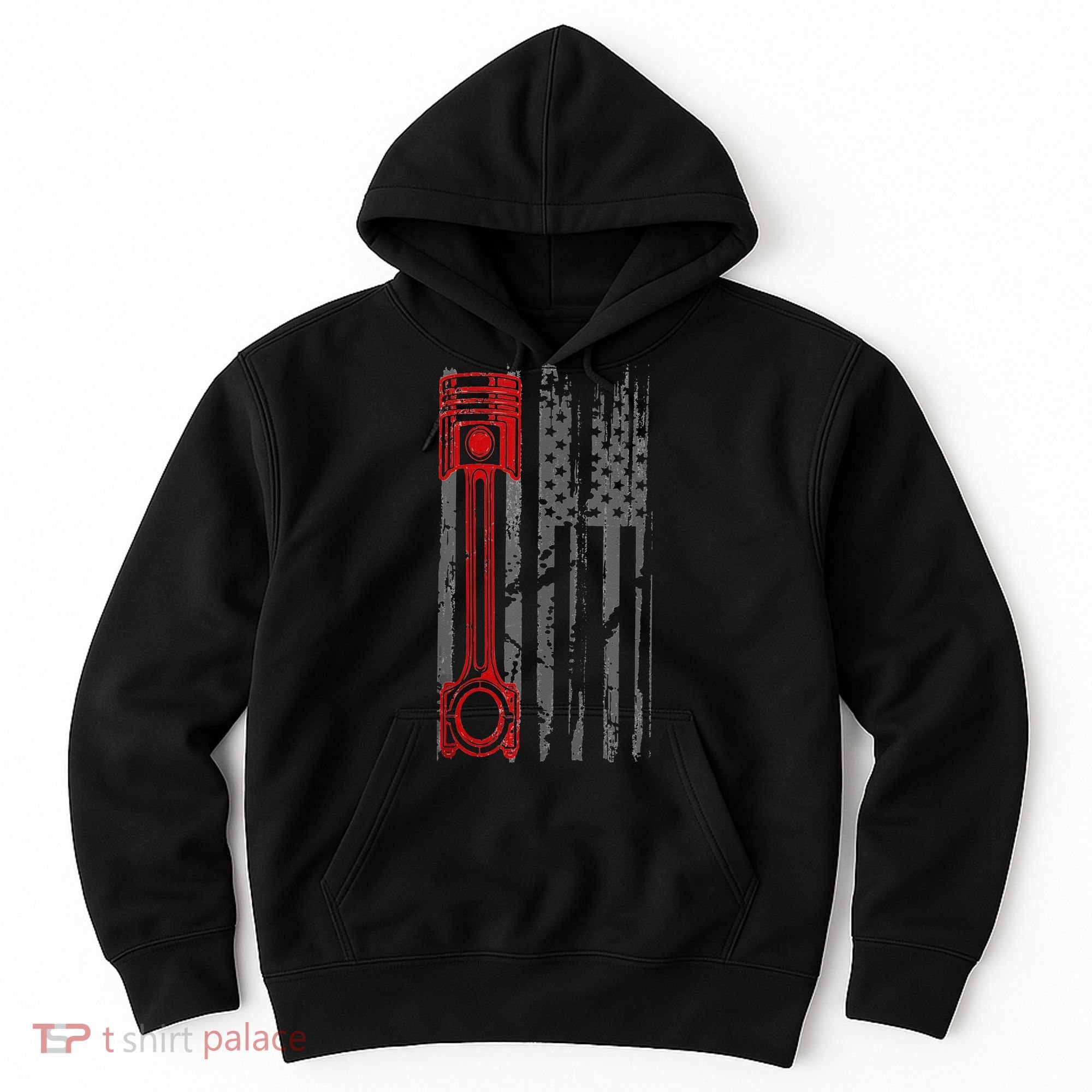 Drag Racer Pistons Patriotic American Flag Drag Racing Hoodie