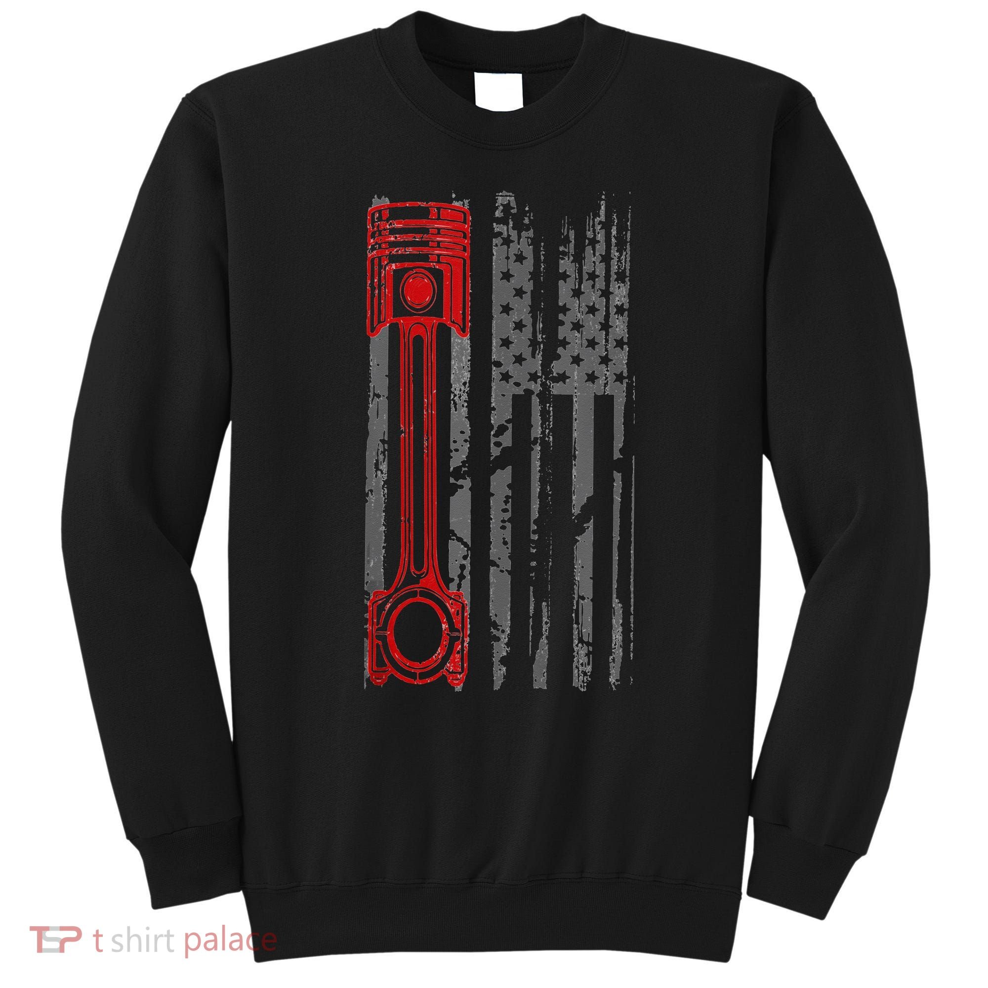 Drag Racer Pistons Patriotic American Flag Drag Racing Sweatshirt