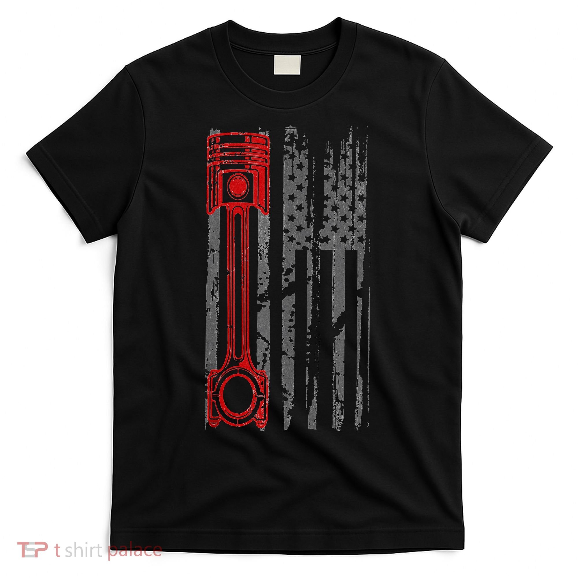 Drag Racer Pistons Patriotic American Flag Drag Racing T-Shirt