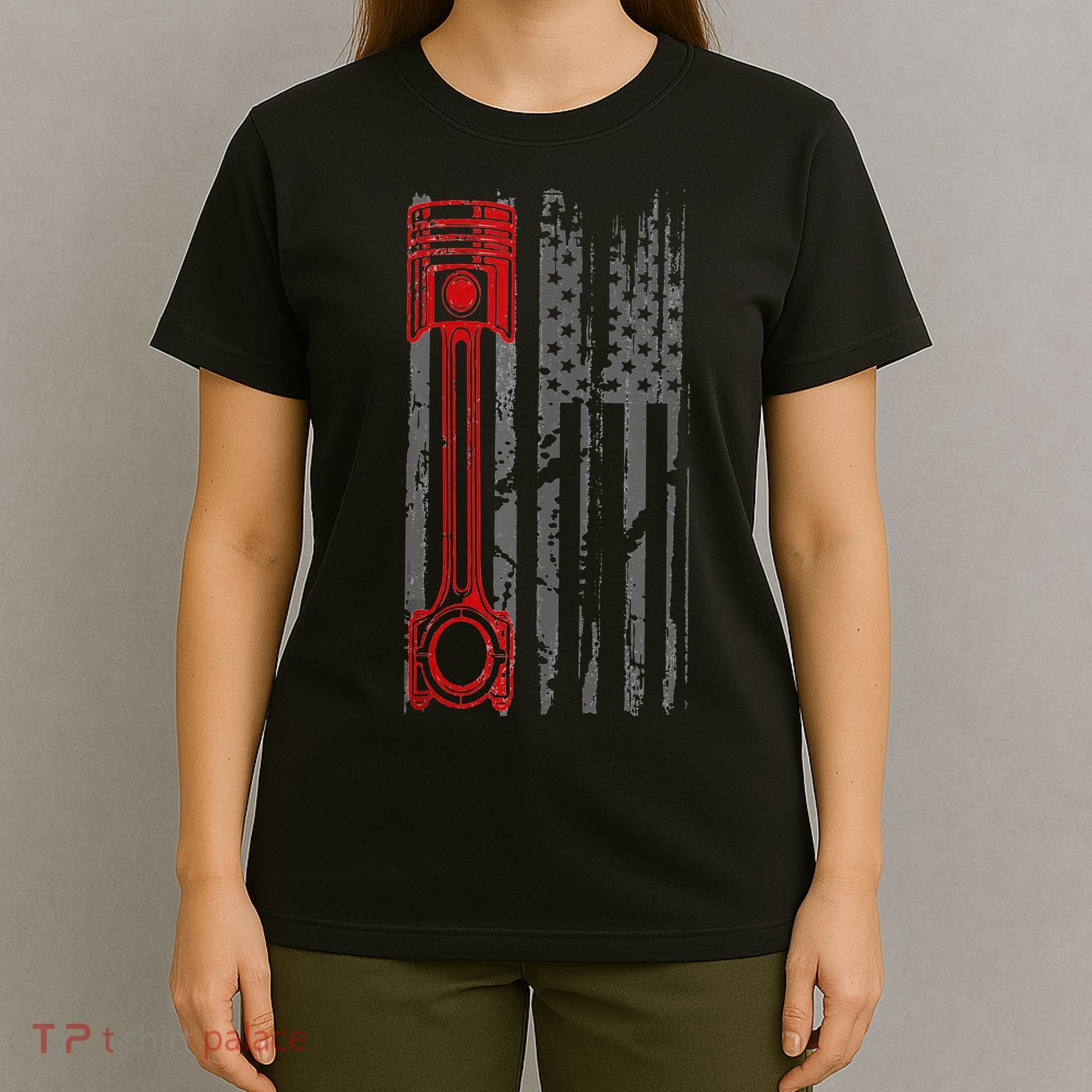 Drag Racer Pistons Patriotic American Flag Drag Racing T-Shirt