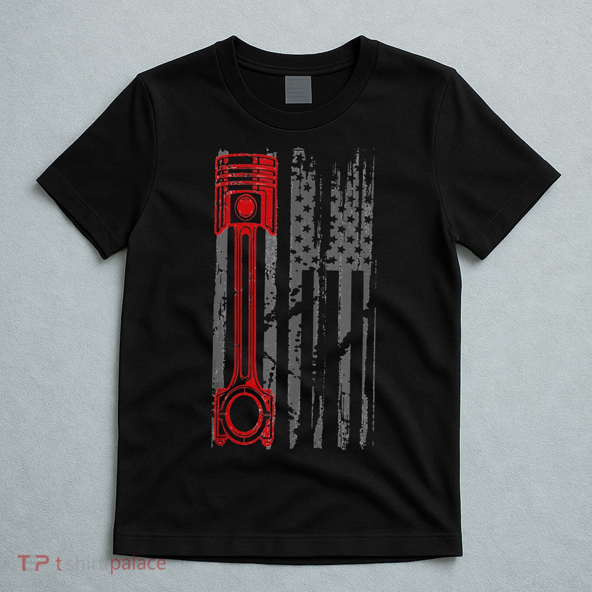 Drag Racer Pistons Patriotic American Flag Drag Racing T-Shirt