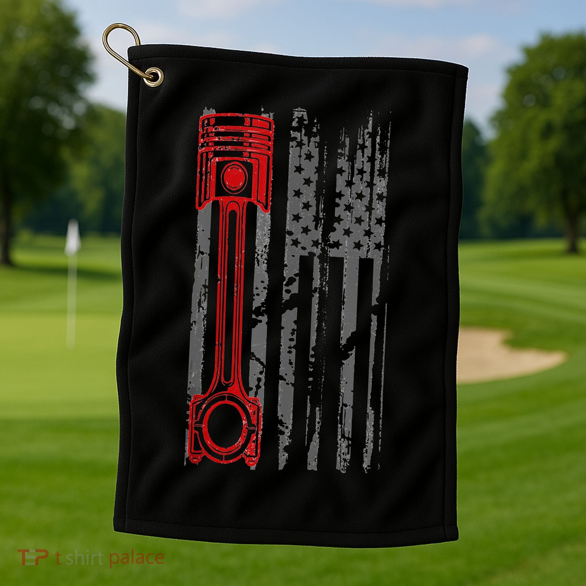 Drag Racer Pistons Patriotic American Flag Drag Racing Golf Towel