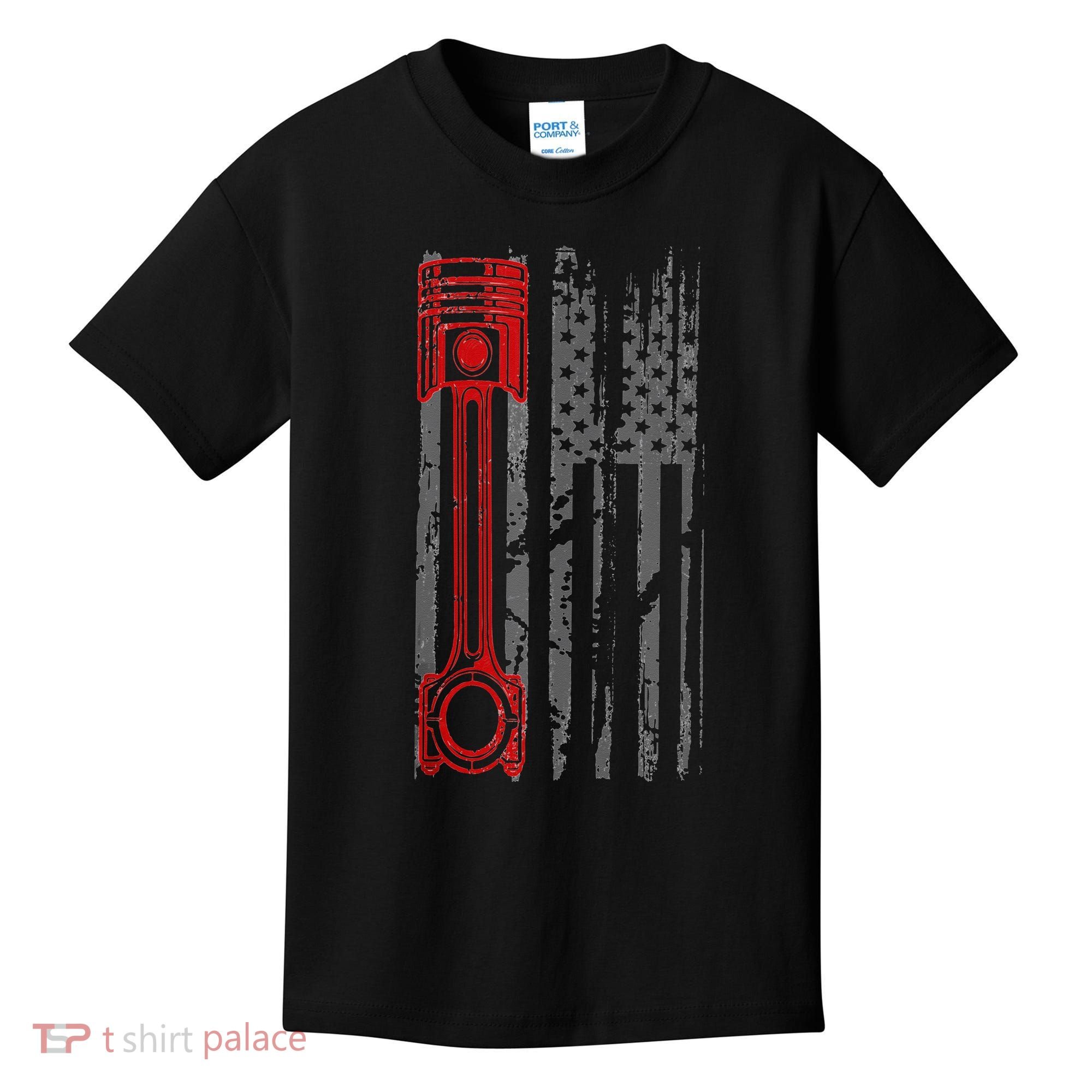 Drag Racer Pistons Patriotic American Flag Drag Racing Kids T-Shirt
