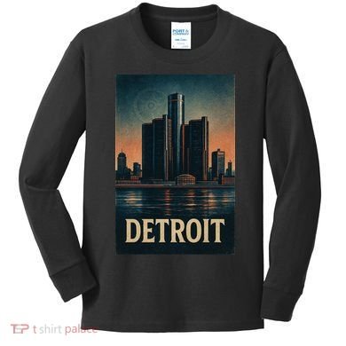 Detroit Revival Retro Skyline Glory Kids Long Sleeve Shirt