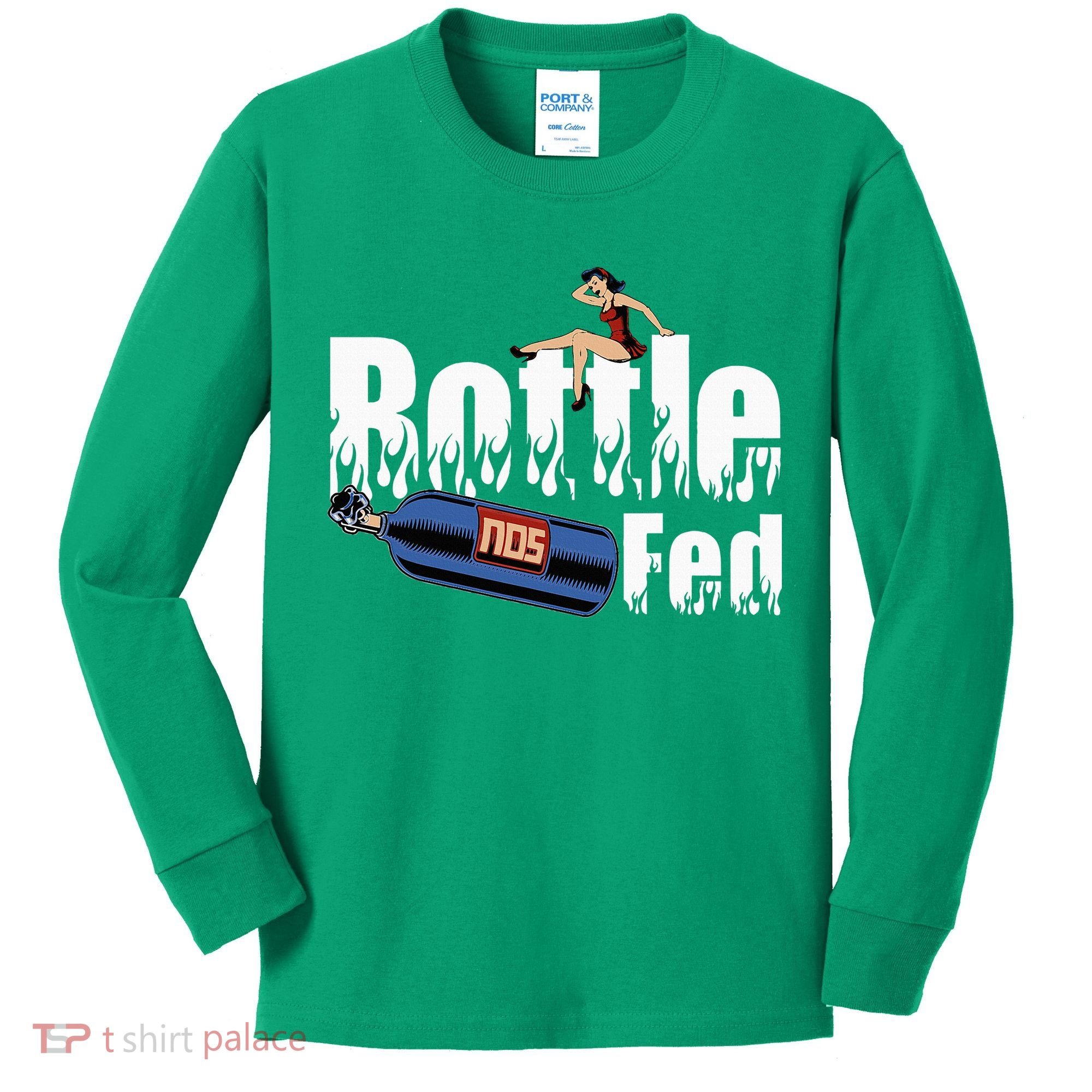 Drag Racing Race Car Power Adder Nos Bottle Fed Kids Long Sleeve Shirt