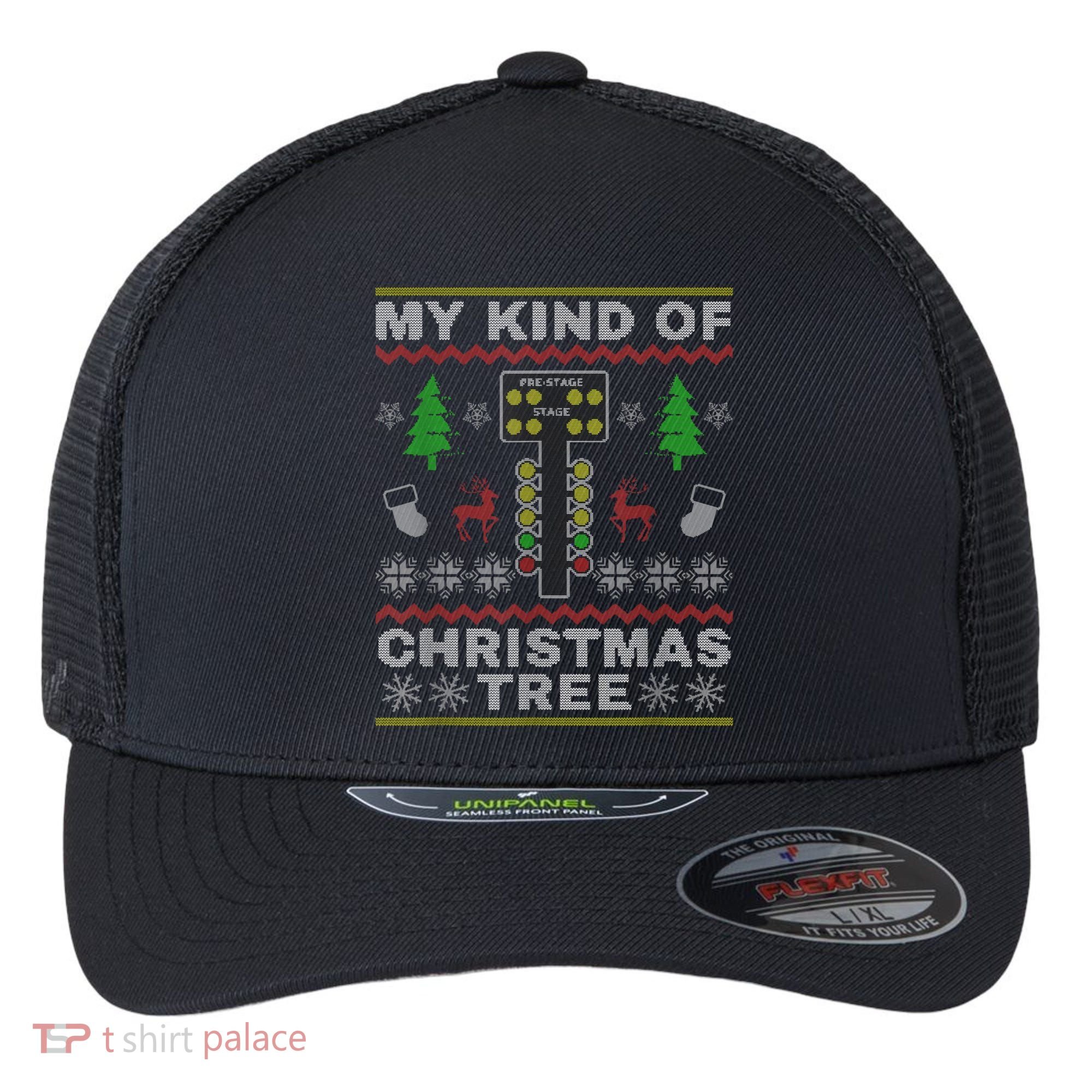 Drag Racers Racing Christmas Tree Sweater Flexfit Unipanel Trucker Cap