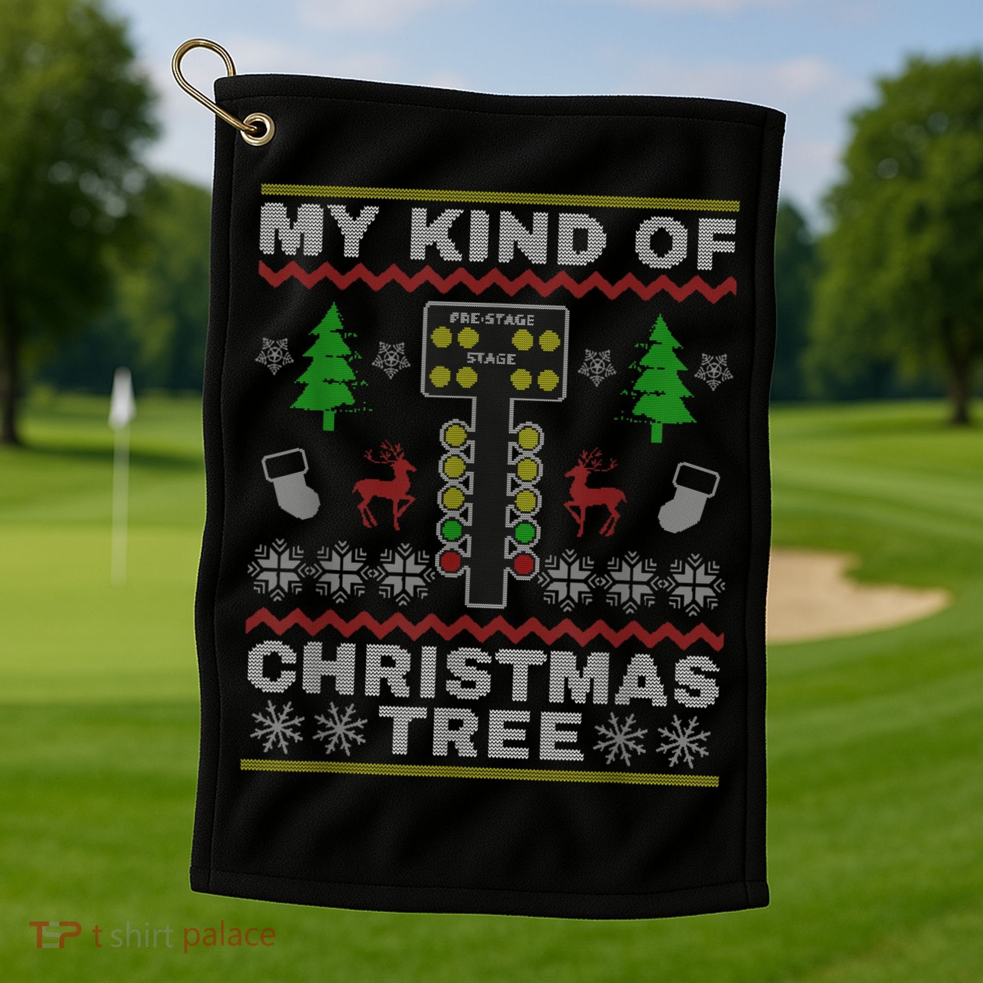 Drag Racers Racing Christmas Tree Sweater Golf Towel