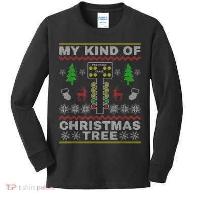 Drag Racers Racing Christmas Tree Sweater Kids Long Sleeve Shirt