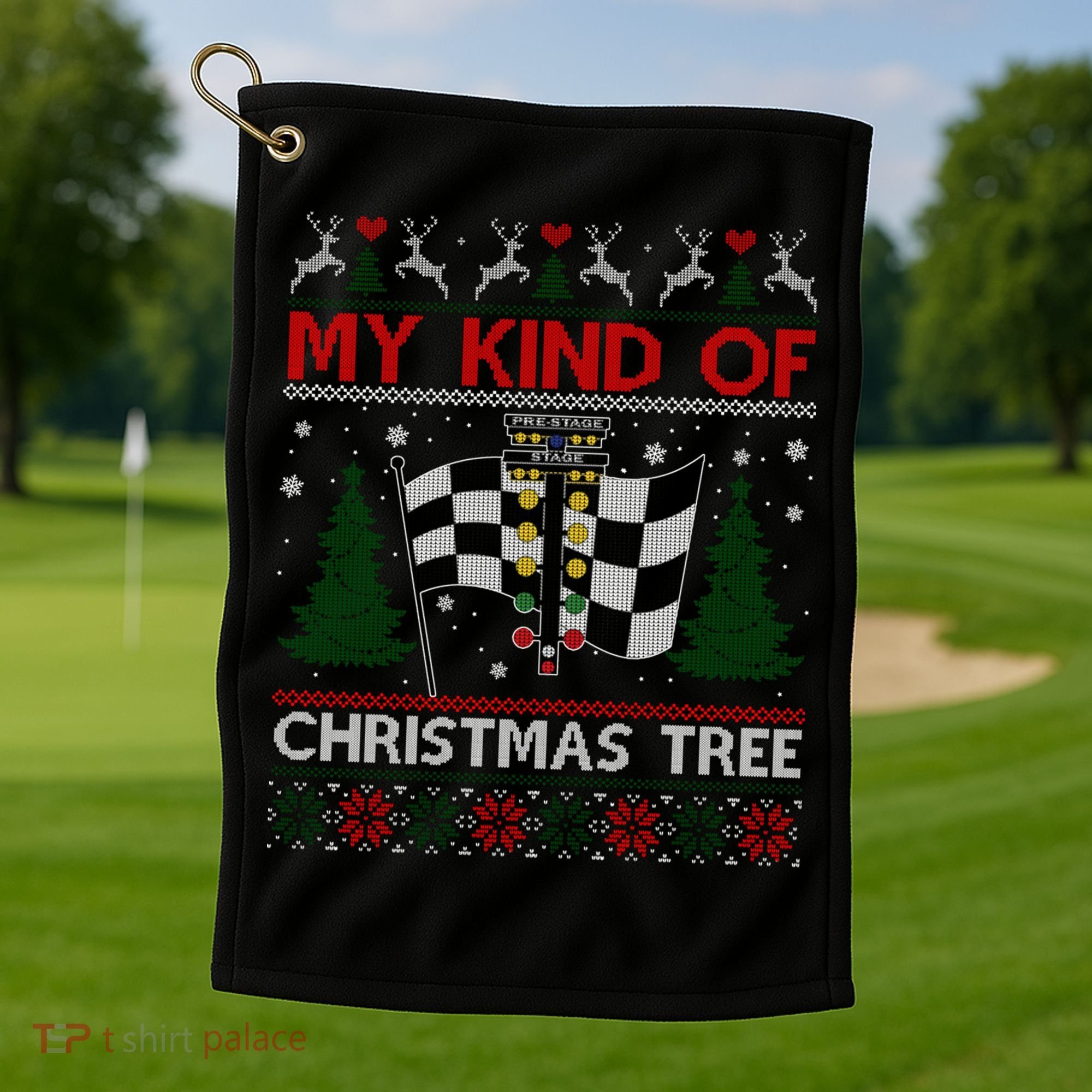 Drag Racers Racing Christmas Tree Ugly Xmas Sweater Gift Golf Towel