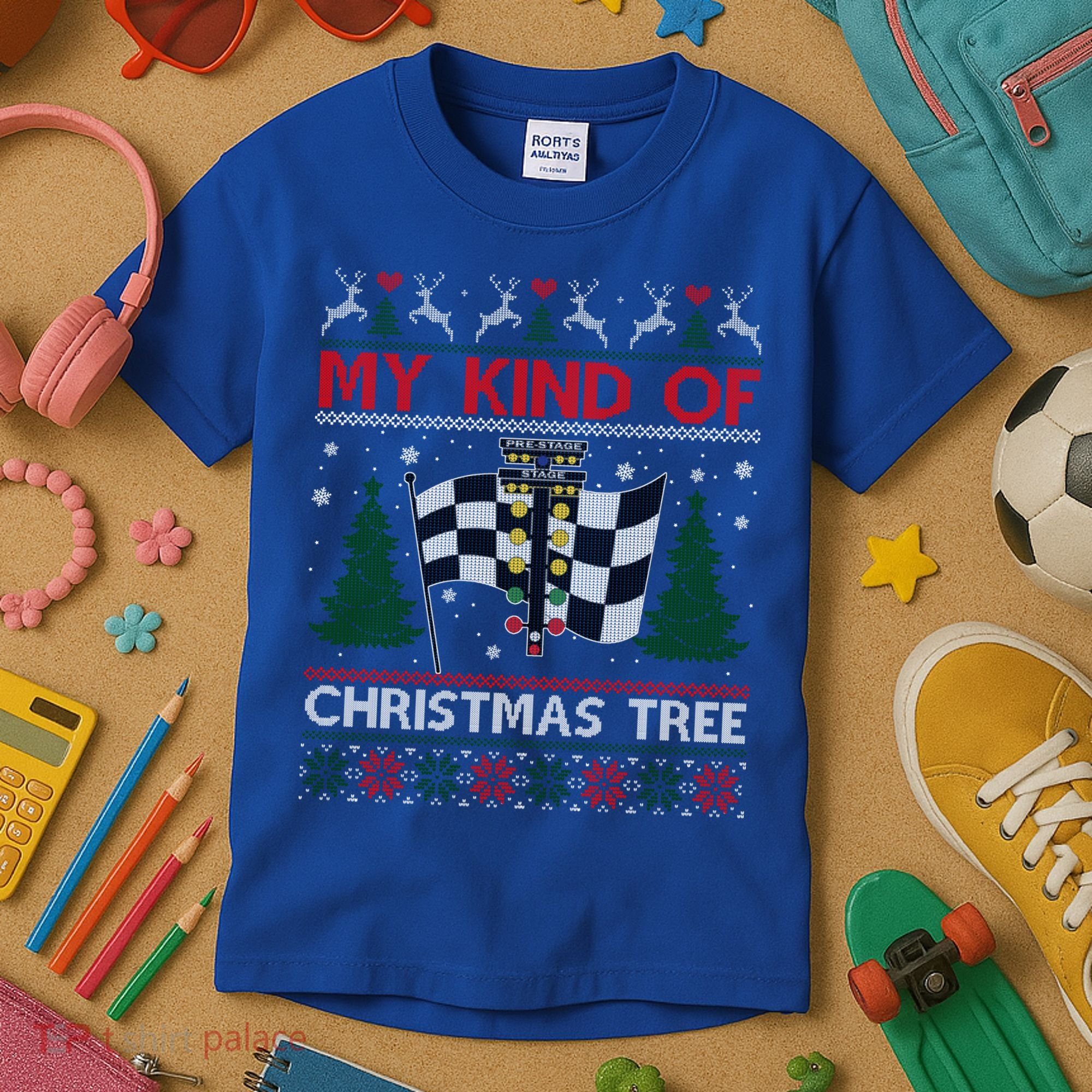 Drag Racers Racing Christmas Tree Ugly Xmas Sweater Gift Kids T-Shirt