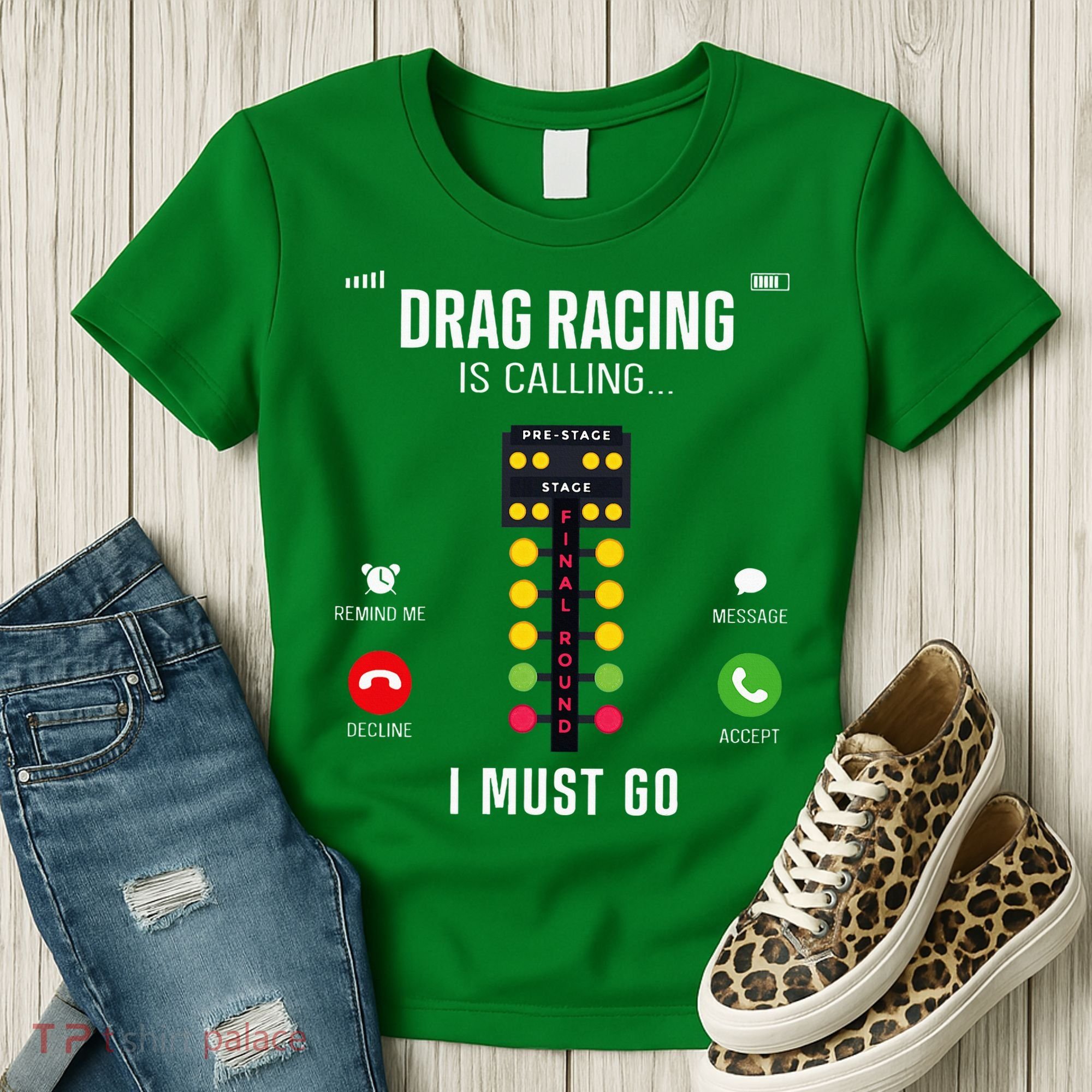 Drag Racing Race Car Phone Display Drag Racing Is Calling Women's T-Shirt